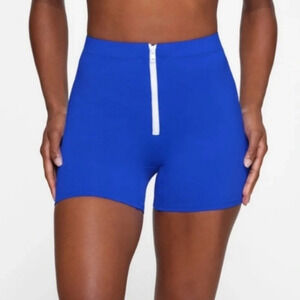 NWT Skims Sporty zipper swim shorts cobalt blue XXS
